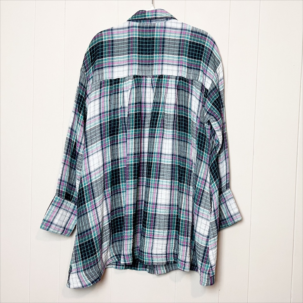 Free People Voyage Shirt Dress Small Plaid Oversized Cotton Gauze Tunic Top - Picture 8 of 13